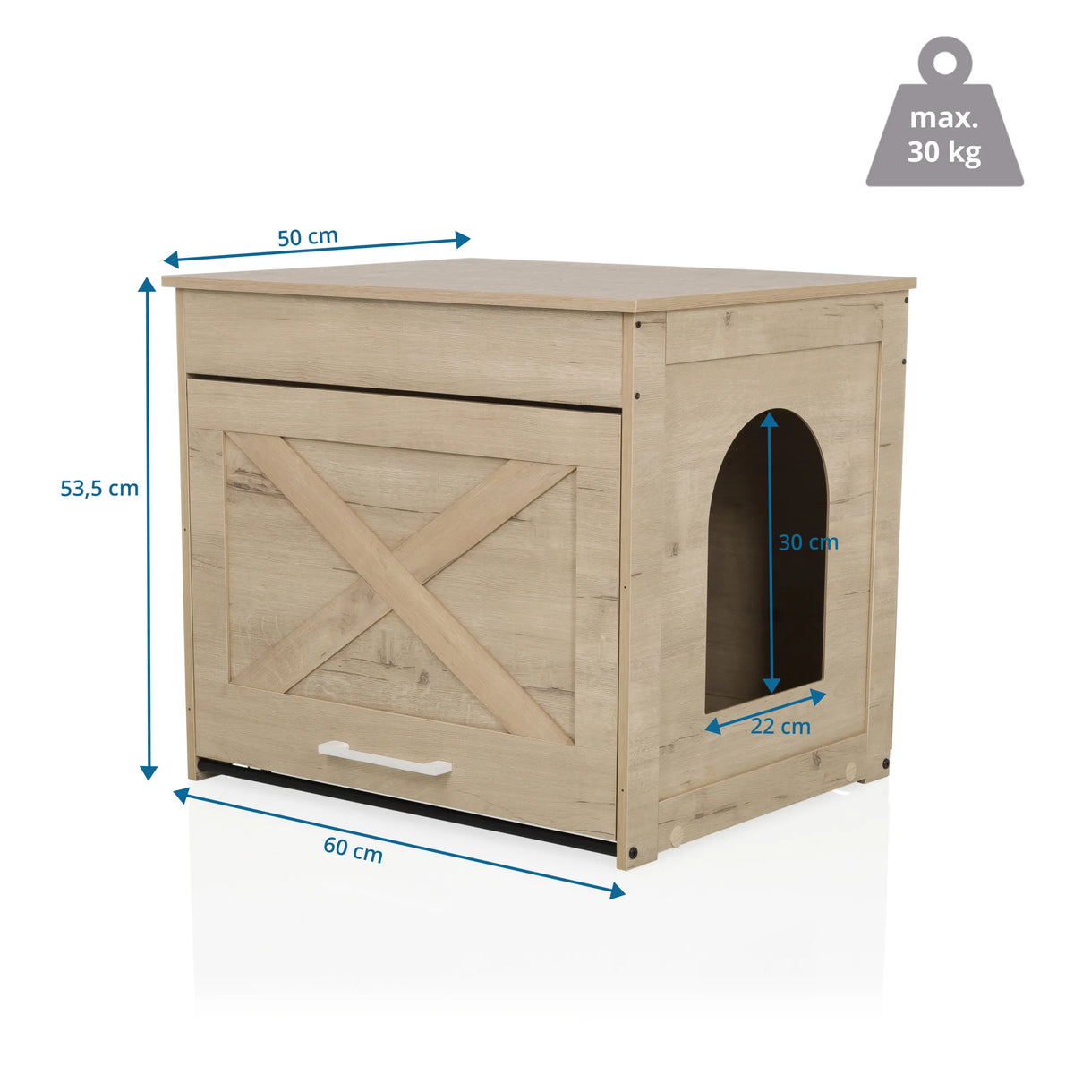 Maattekening van het Kattenhuis KITTY PAWBOX 1 in eikenlook, 60 × 50 cm van hjh LIVING