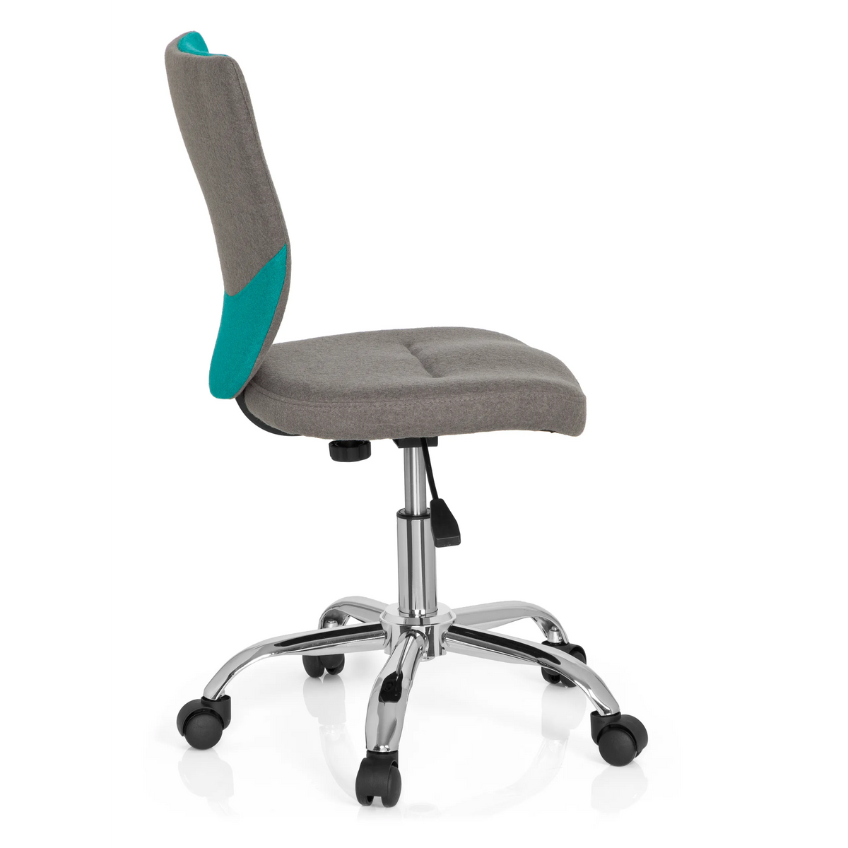 Grijs-turquoise Kinder bureaustoel KIDDY COMFORT met kruisvoet en vijf zwenkwielen van hjh OFFICE – 360-gradenweergave (zijaanzicht 100°)