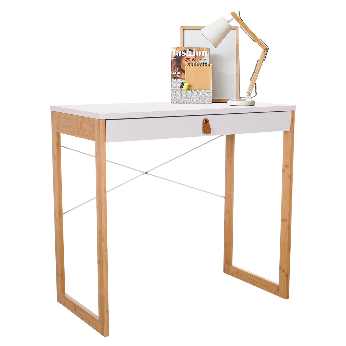 Wit bureau TAROLO II met één lade en frame van bamboe van hjh LIVING