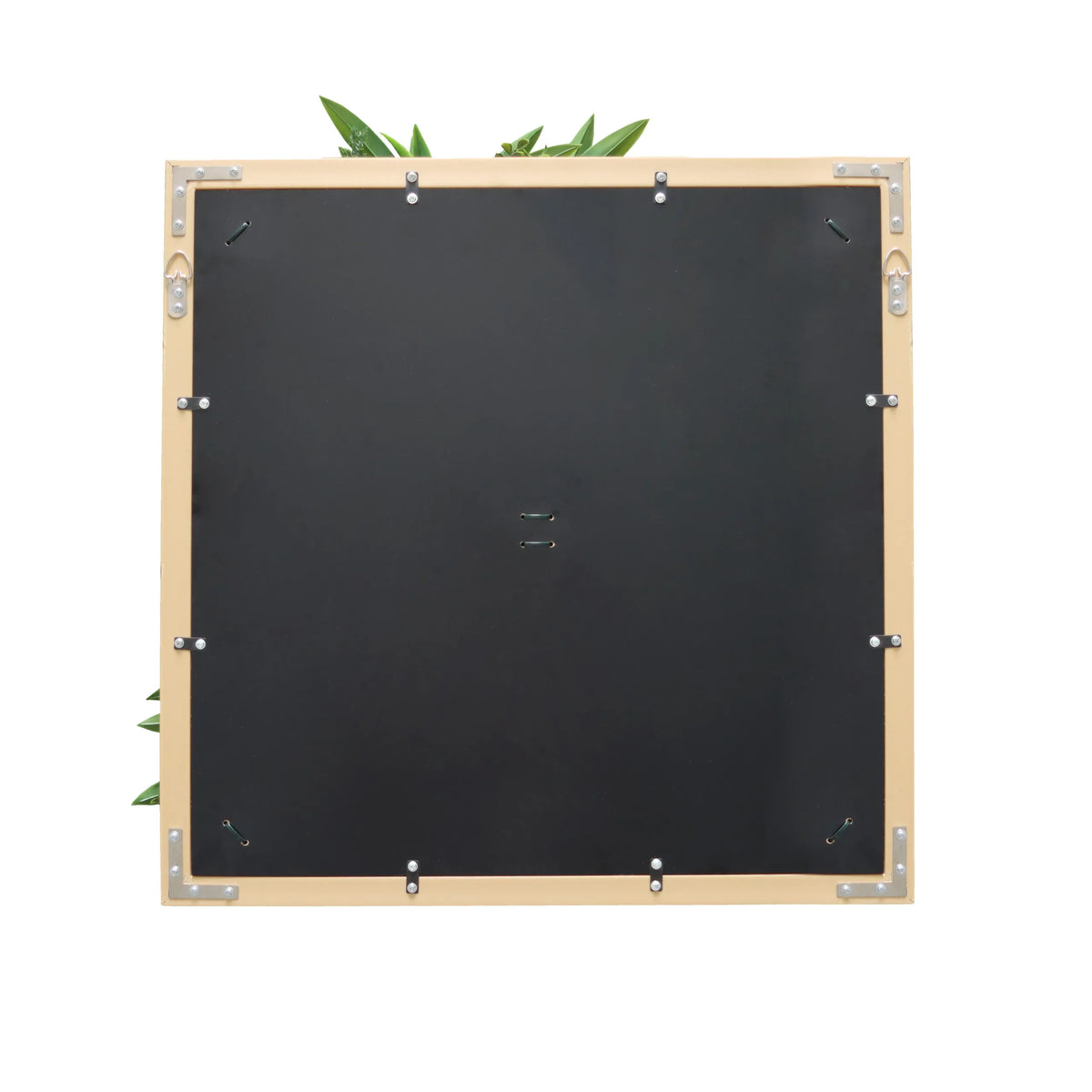Achterzijde van de vierkante Plantmat LEAFLUXE WALL 1 in zwart met metalen beslag van hjh LIVING