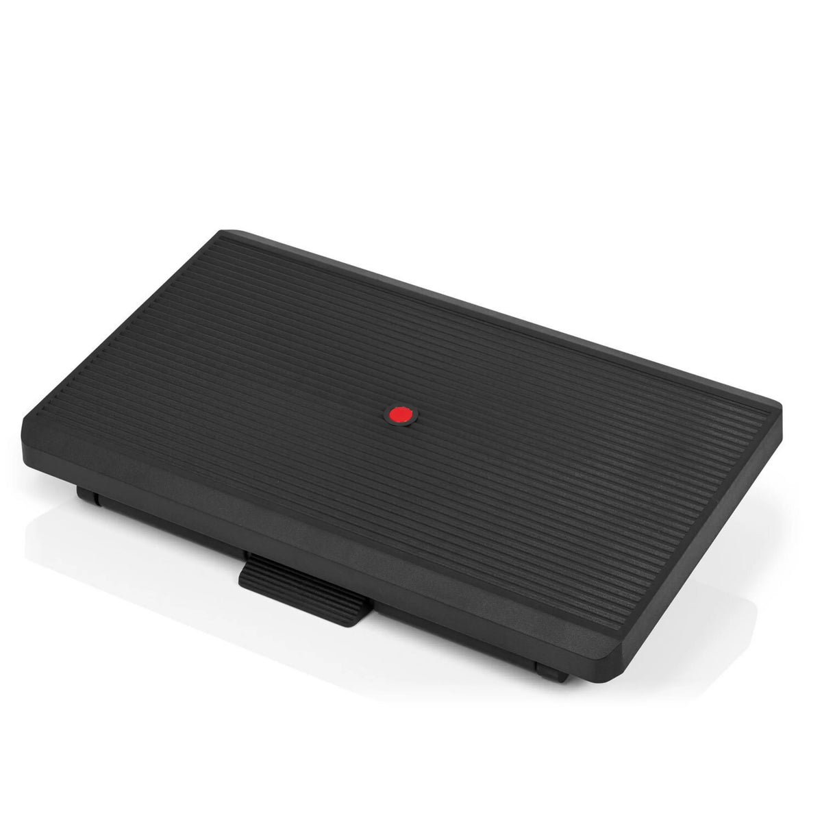 Zwarte Voetensteun PIEDINO STRIPE PRO met geribbelde oppervlakte en rode knop van hjh OFFICE – 360-gradenweergave (vooraanzicht 0°)