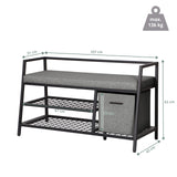 Maattekening van de Schoenenkast Estha Loft met 107 × 62 cm en een maximale belastbaarheid van 136 kg van hjh LIVING