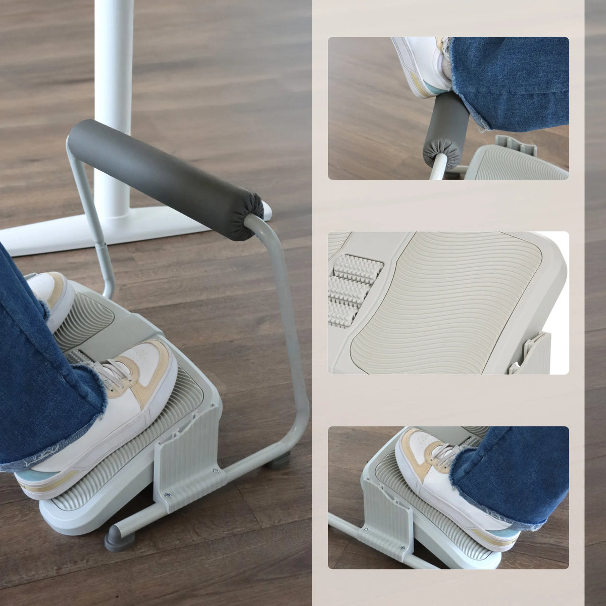 PODI FMW voetensteun in lichtgrijs met antislip-profiel en een gewatteerde massagerol van hjh OFFICE