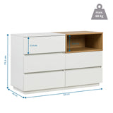 Maattekening van het Dressoir MELMO S in wit en eiken, 120 × 40 cm, van hjh LIVING
