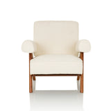 Witte loungestoel POOLY met gestructureerde bekleding en donkere houten poten van hjh LIVING – 360-gradenweergave (vooraanzicht 0°)