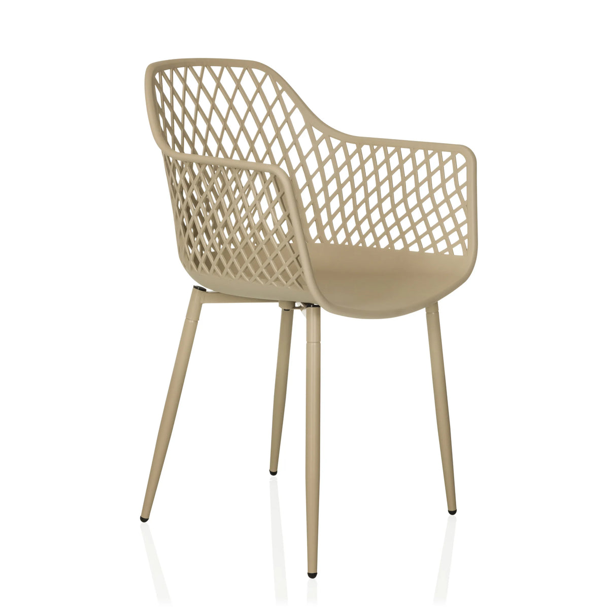 Beige Outdoor stoel BEGIO L met netvormige rugleuning en vier poten van hjh LIVING – 360-gradenweergave (schuin vooraanzicht 45°)
