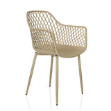 Beige Outdoor stoel BEGIO L met netvormige rugleuning en vier poten van hjh LIVING – 360-gradenweergave (schuin vooraanzicht 45°)
