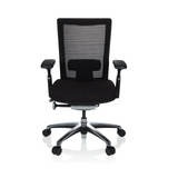 Zwarte High end bureaustoel NOVA PRO ALU met netrugleuning en vijfpoot met wieltjes van hjh OFFICE – 360-gradenweergave (vooraanzicht 0°)