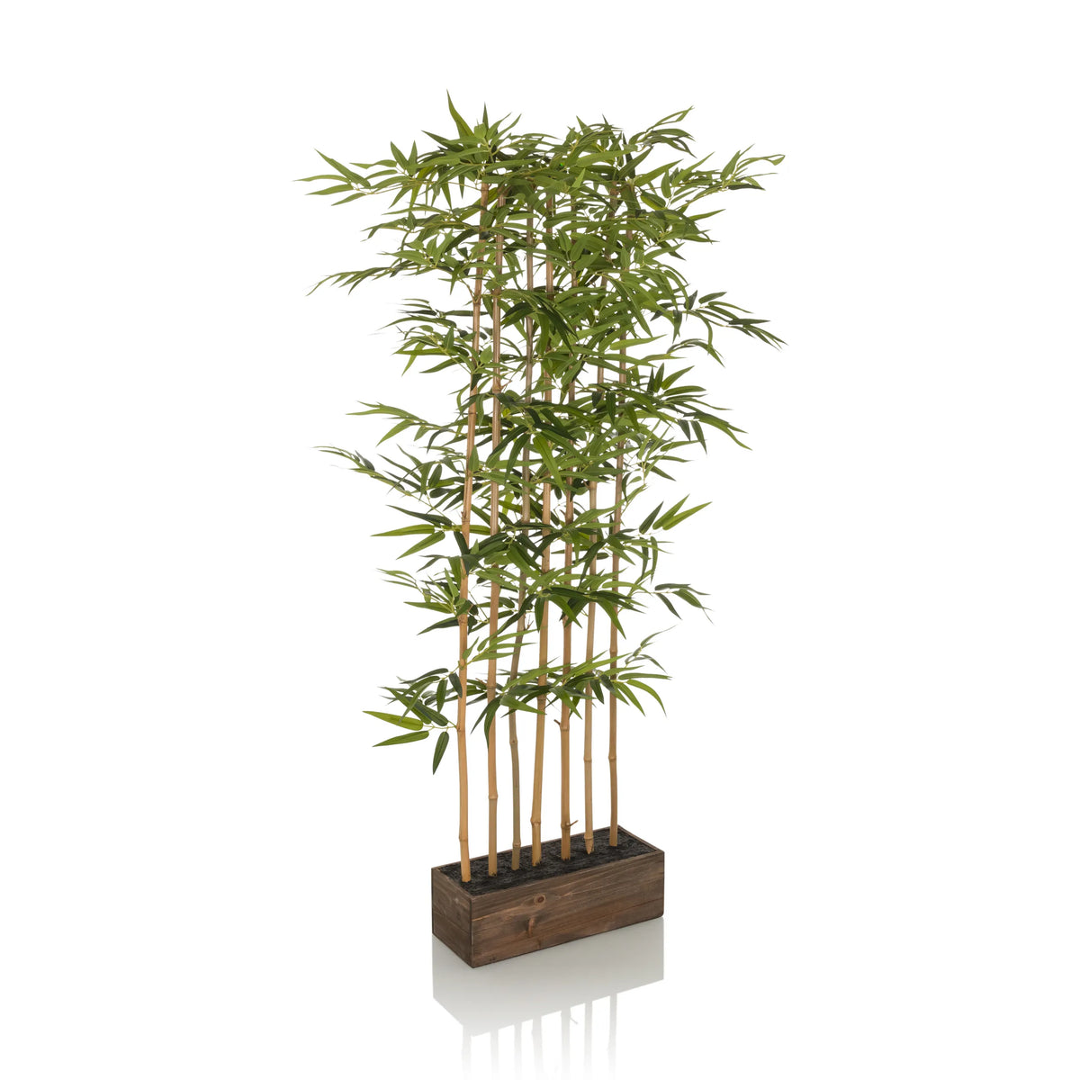 Groene Kunstplant BAMBUS I in de vorm van een bamboe met een vierkante houten pot van hjh OFFICE – 360-gradenweergave (zijaanzicht 90°)