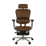 Bruine luxe directiestoel ERGOHUMAN PLUS LEGPRO GEN2 van leer met hoofdsteun en vijfsterrenvoet met wieltjes van hjh OFFICE – 360-gradenweergave (vooraanzicht 0°)