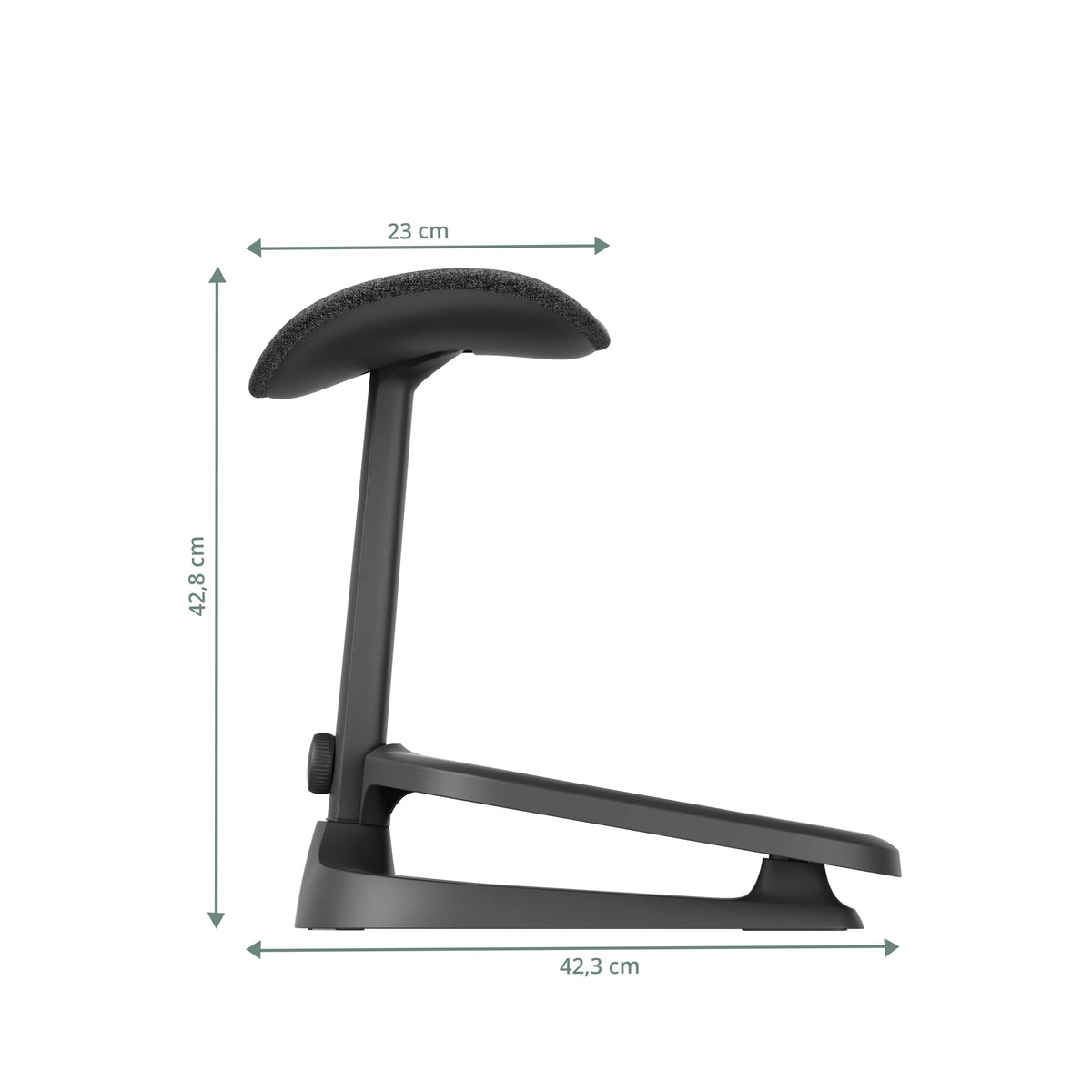 Maattekening van de LiberNovo Omni StepSync voetensteun met een hoogte van 42,8 cm en breedte van 42,3 cm van Libernovo