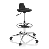 Zwarte Draaikruk TOP WORK 03 I met voetring en vijfpoot onderstel met zwenkwielen van hjh OFFICE – 360-gradenweergave (vooraanzicht 20°)