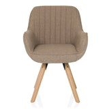 Beige gestoffeerde stoel SCANDI SOFT met gestructureerde stofbekleding en vier houten poten van hjh LIVING – 360-gradenweergave (vooraanzicht 0°)