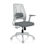 Grauer Homeoffice-Bürostuhl PARFERIO W mit Netzrücken und Fußkreuz mit fünf Rollen von hjh OFFICE – 360-Grad-Ansicht (schräge Frontansicht 40°)