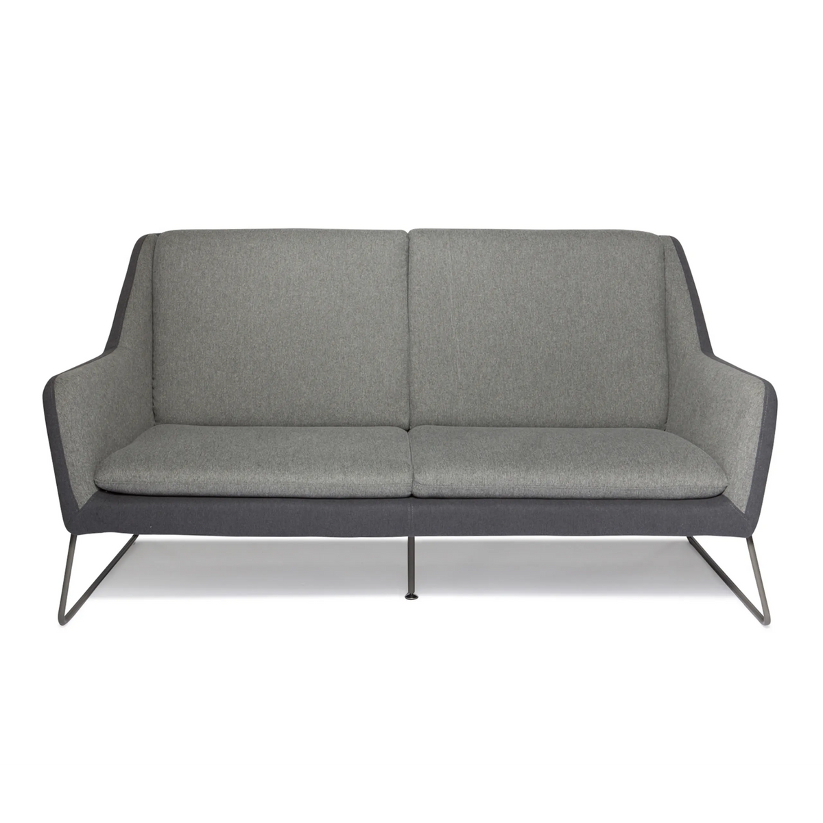 Lichtgrijze lounge bank LAGUN met donkergrijze accenten en slanke metalen poten van hjh OFFICE – 360-gradenweergave (vooraanzicht 0°)