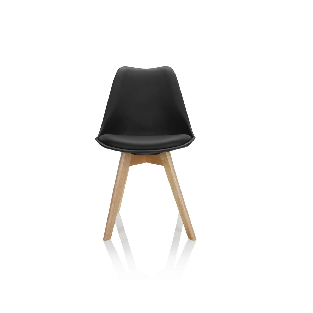 Zwarte Shell-stoel SCANDI 4 met vier poten van licht hout van hjh OFFICE – 360-gradenweergave (vooraanzicht 0°)
