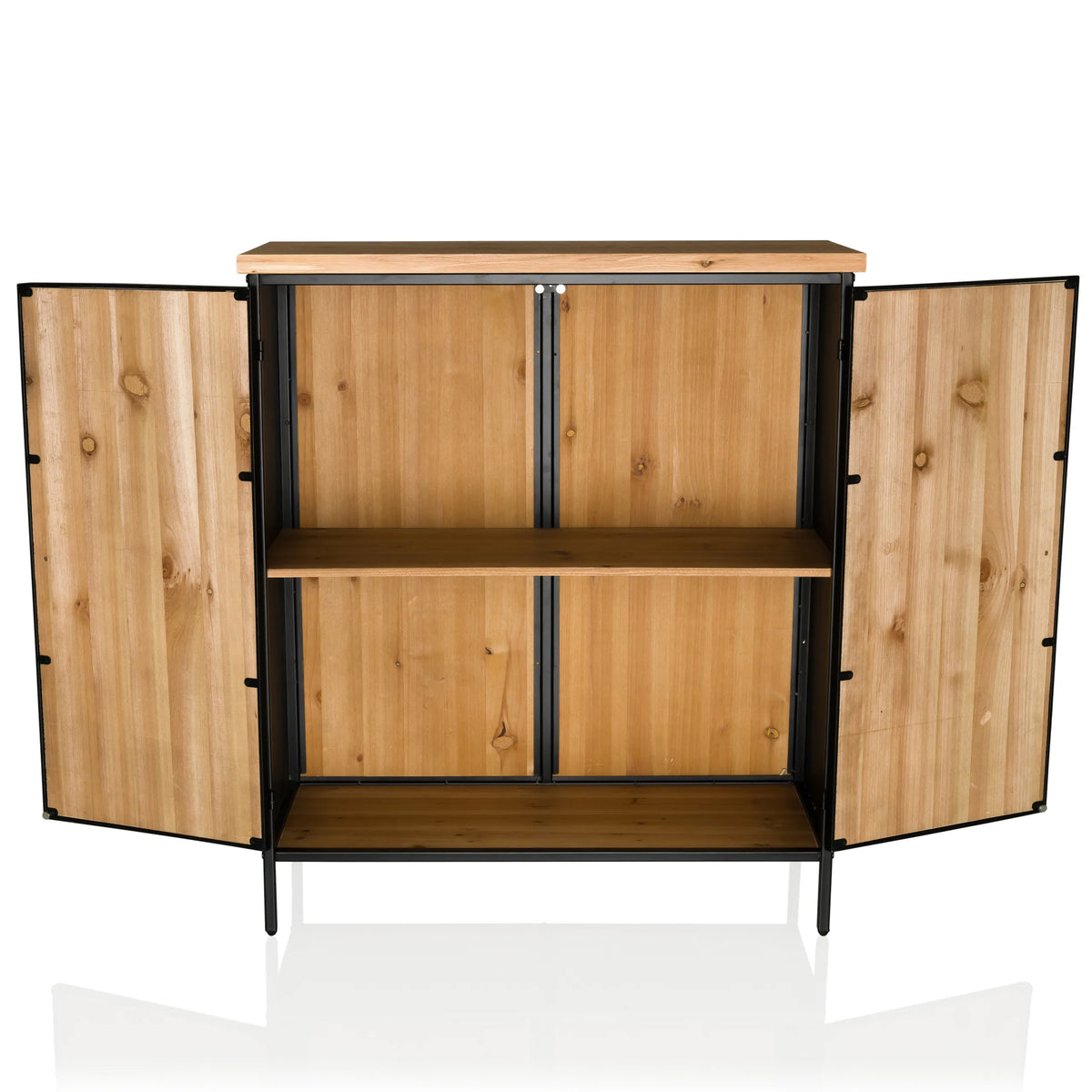 Open vak met een plank van de SANTJAGO BLACK SUN XL Commode in houtoptiek met zwart frame van hjh LIVING