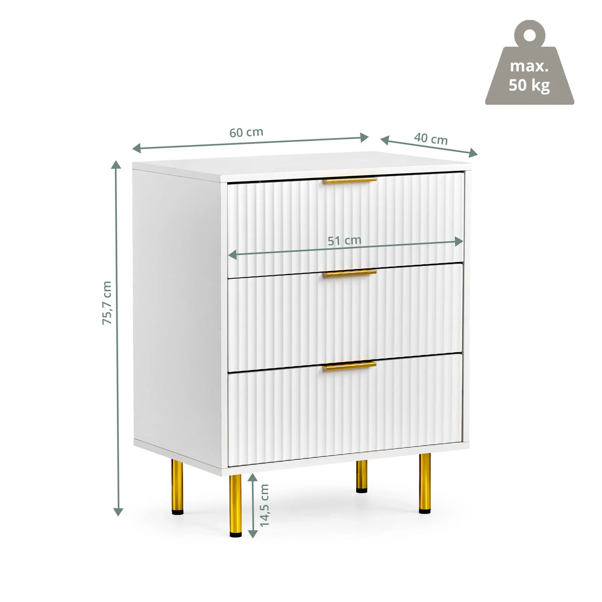Maattekening van de Hjelle K commode met een breedte van 60 cm en een hoogte van 75,7 cm van hjh LIVING