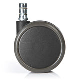 Zwarte Bureaustoelwielen 5x ROLO No-Noise 11mm/65mm voor harde vloeren met zilverkleurige metalen pin van hjh OFFICE – 360-gradenweergave (achteraanzicht 180°)