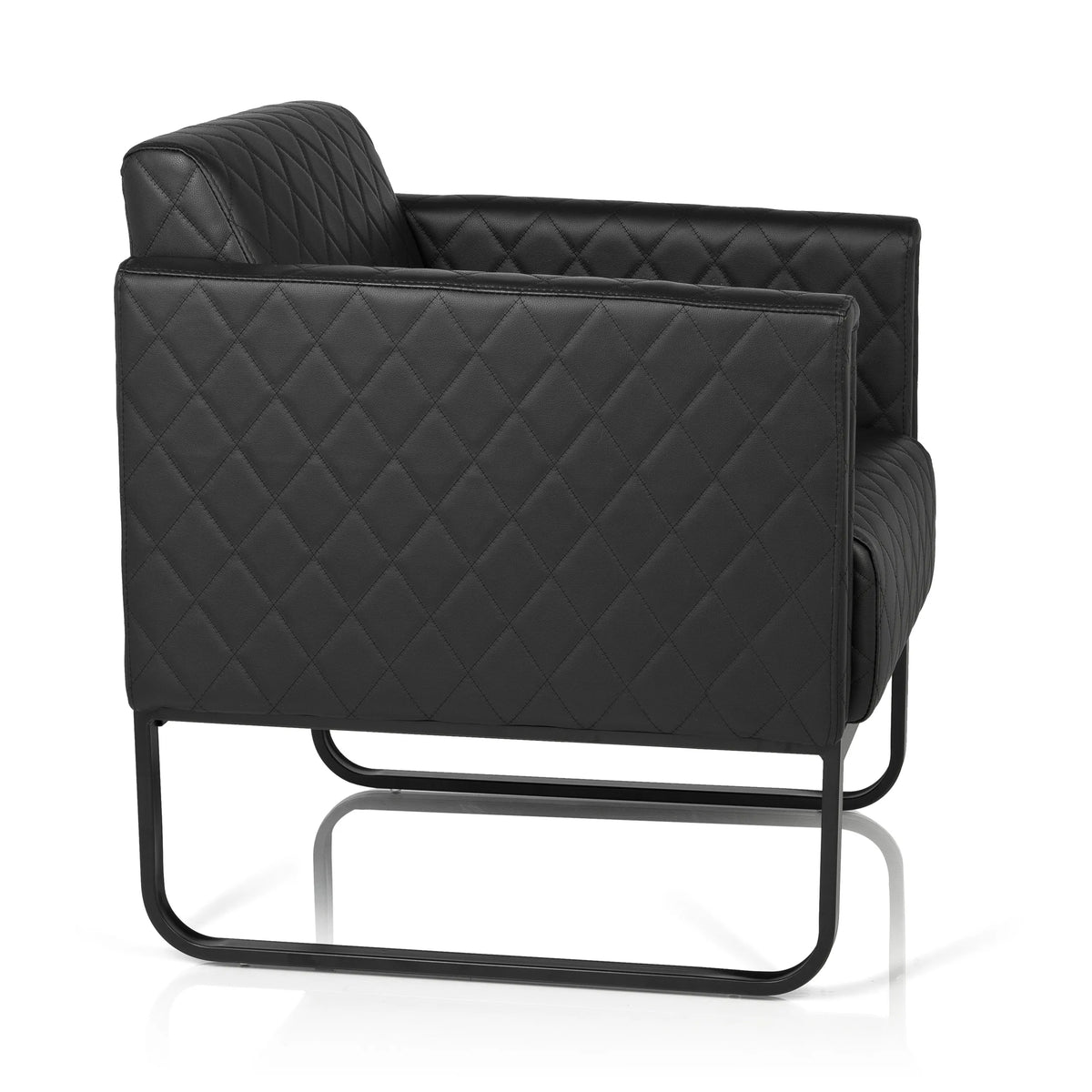 Zwarte gestoffeerde fauteuil ARUBA BLACK met ruitstiksel en slee-onderstel van hjh OFFICE – 360-gradenweergave (zijaanzicht 80°)