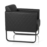 Zwarte gestoffeerde fauteuil ARUBA BLACK met ruitstiksel en slee-onderstel van hjh OFFICE – 360-gradenweergave (zijaanzicht 80°)