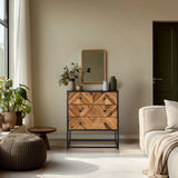 Dressoir SANTJAGO BLACK SUN L met drie laden in donkere houtkleuren en zwart metalen frame van hjh LIVING