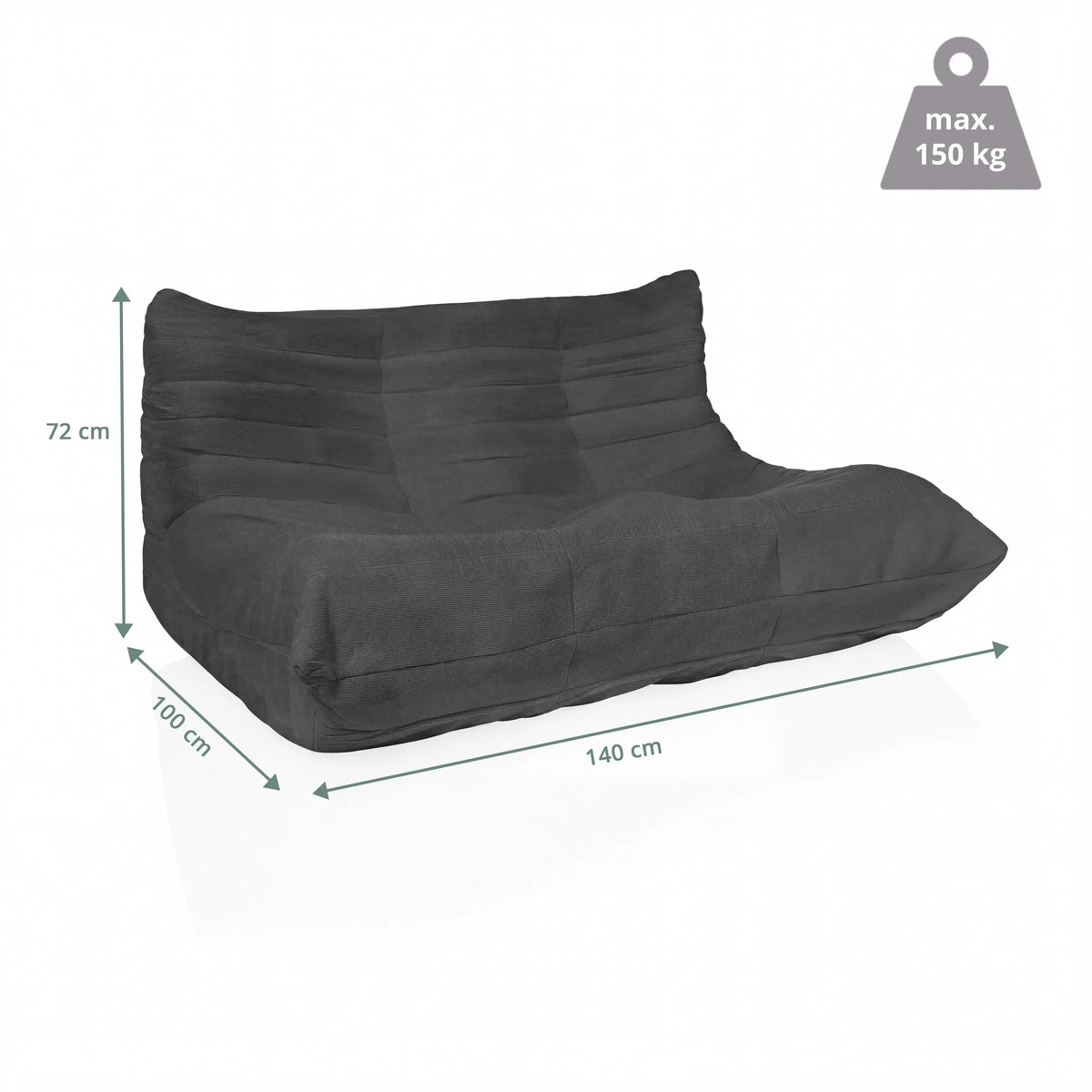 Maattekening van de Lounge stoel Sitzolo 2 met 140 × 100 cm en maximale draaglast 150 kg van hjh LIVING