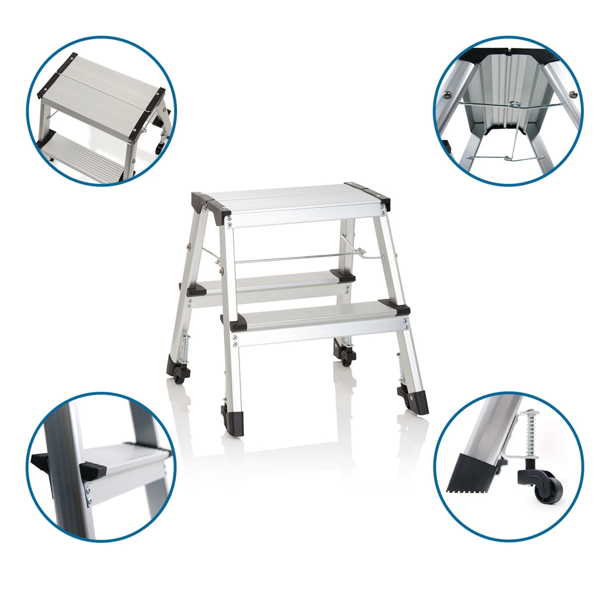 Tweetraps Klaptrap SOLID VI van aluminium met wieltjes en veiligheidssluiting van hjh OFFICE