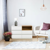 Dressoir MELMO S in wit en eiken met drie laden en een open vak van hjh LIVING