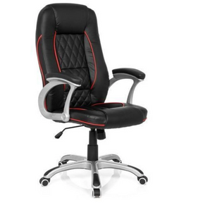 Gamestoel RELAX AB100 in het zwart met rode sierstrepen en stikselpatroon van MyBuero