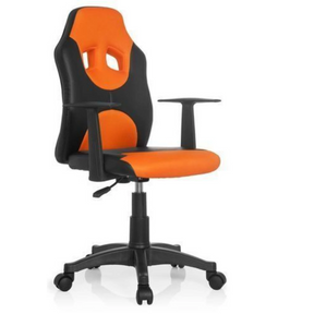 Kinderdrehstuhl KID GAME AL in Schwarz-Orange mit Armlehnen und Rollen von hjh OFFICE