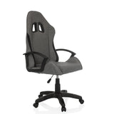 Grijze Gamestoel GAMEBREAKER W01 met twee uitsparingen voor de hoofdsteun en vijfpoot met zwenkwielen van MyBuero – 360-gradenweergave (schuin vooraanzicht 45°)