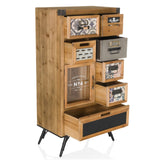 Dressoir CONTINENTO S in houtoptiek met verschillende laden, een glaskast en zwarte poten van hjh LIVING