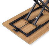 Onderstel met zwart metalen frame en houten blad in eiken van de Worktime Lift-tafel van hjh OFFICE