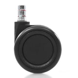 Zwarte Bureaustoelwielen 5x ROLO COLOR 60 11mm/60mm voor harde vloeren met metalen bevestigingspen van hjh OFFICE – 360-gradenweergave (schuin achteraanzicht 240°)