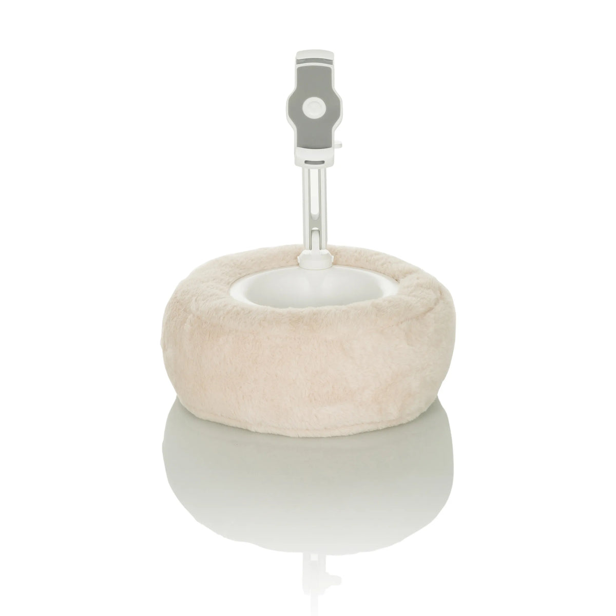 Beige houder voor mobiele telefoon & tablet COMFILAP II met pluche ringkussen van hjh OFFICE – 360-gradenweergave (vooraanzicht 0°)