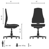 Technische Zeichnung des Homeoffice-Bürostuhls CITY 25 mit einer Breite von 47 cm von hjh OFFICE