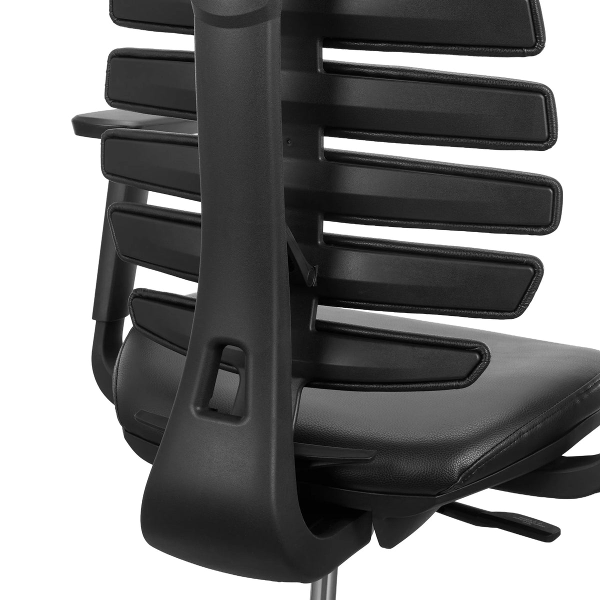 Achterkant van de rugleuning met horizontale spijlen van de ERGO LINE II WORK baliestoel in zwart van hjh OFFICE