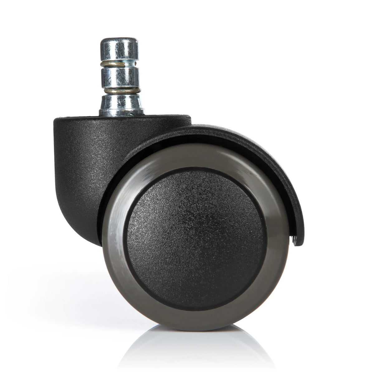 Zwarte Bureaustoelwielen 5x ROLO No-Noise 11mm/50mm voor harde vloeren met zilveren metalen pin van hjh OFFICE – 360-gradenweergave (achteraanzicht 180°)