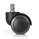 Zwarte Bureaustoelwielen 5x ROLO No-Noise 11mm/50mm voor harde vloeren met zilveren metalen pin van hjh OFFICE – 360-gradenweergave (achteraanzicht 180°)