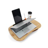 Bruine Laptop onderzetter COMFILAP I van bamboe met laptop, pen en beker van hjh OFFICE