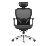 Zwarte High end bureaustoel VENUS ONE met netrug en vijfpoot met zwenkwielen van hjh OFFICE – 360-gradenweergave (vooraanzicht 0°)