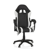 Schwarz-weißer Gamingstuhl GAMEBREAKER W02 mit Fußkreuz mit fünf Rollen von MyBuero – 360-Grad-Ansicht (Frontansicht 15°)