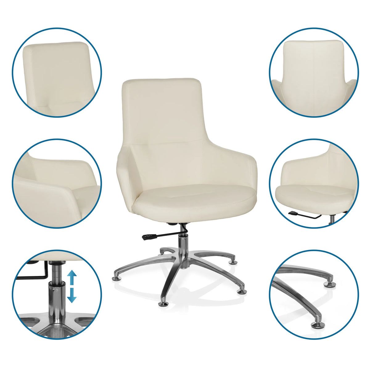 Cremewitte Lounge stoel SHAKE 300 met gasveer en chromen stervormig onderstel van hjh OFFICE