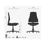 Technische Zeichnung des Profi-Bürostuhls HEAD POINT SY mit einer maximalen Belastbarkeit von 110 kg von Topstar