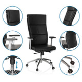 Luxus-Chefsessel MONZA 20 in Schwarz mit Detailansichten der Armlehnen, Gasfeder und Rollen von hjh OFFICE