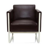 Bruine gestoffeerde fauteuil ARUBA met wit metalen frame van hjh OFFICE – 360-gradenweergave (vooraanzicht 0°)