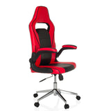 Rood-zwarte Gamestoel GAME SPORT PRO met armleuningen en vijfster-onderstel met wieltjes van MyBuero – 360-gradenweergave (schuin vooraanzicht 45°)