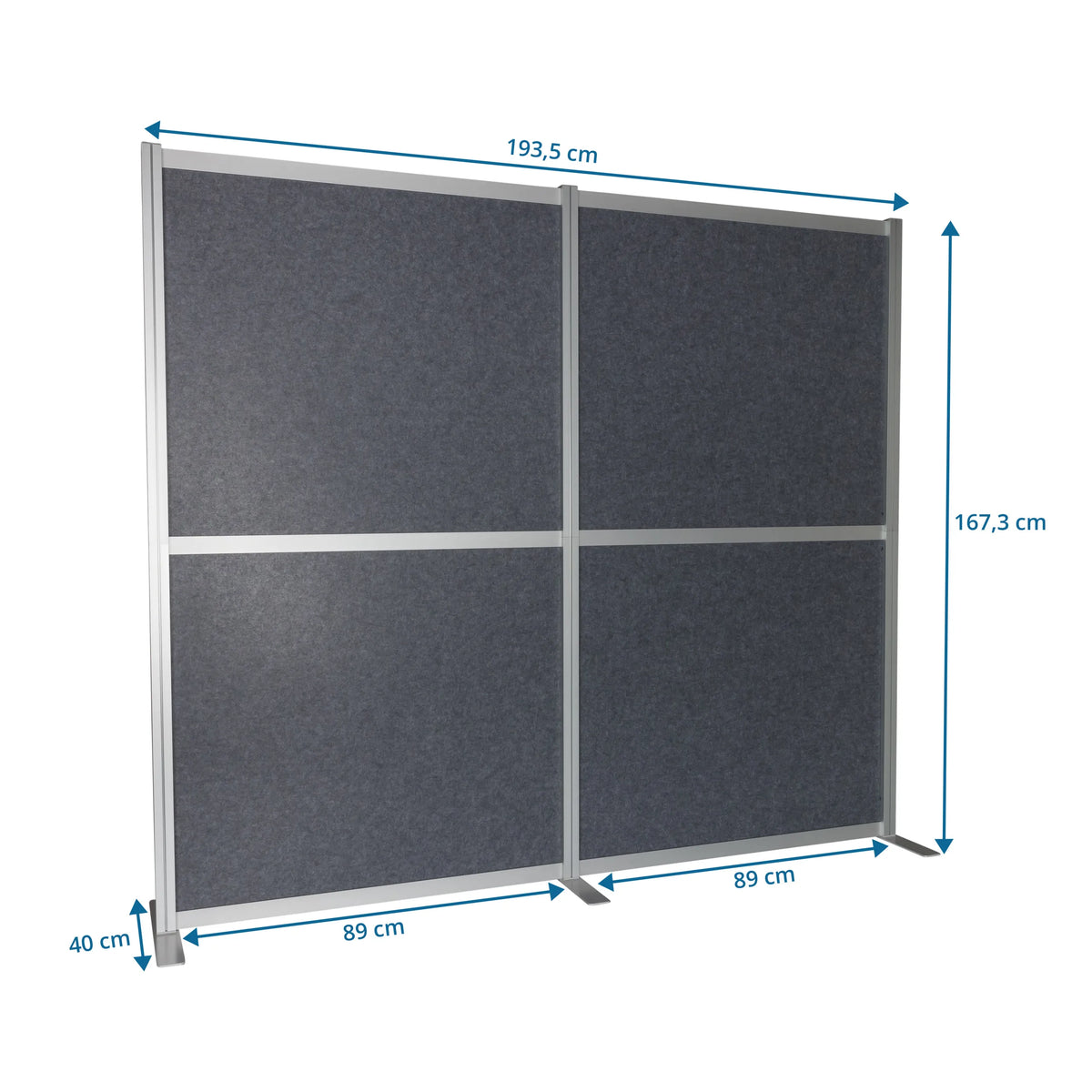 Maattekening van de Scheidingswand FLEXMIUT MODUL van 193,5 × 167,3 cm in grijs van hjh OFFICE