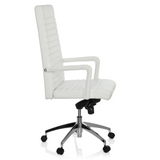 Witte Professionele directiestoel LENGA met horizontale stiknaden en vijfsterrenvoet met rolletjes van hjh OFFICE – 360-gradenweergave (zijaanzicht 80°)
